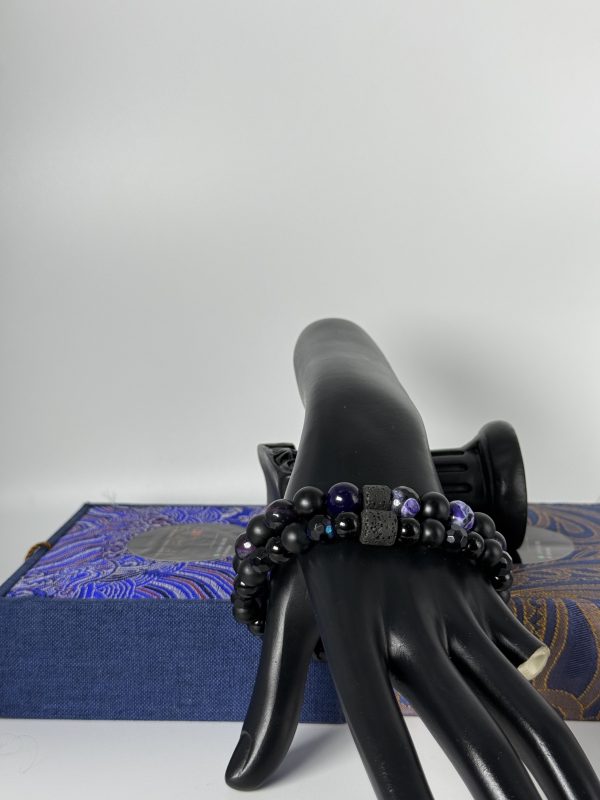 Set of 2 Black onyx Amethyst  For big wrists  8mm||10mm