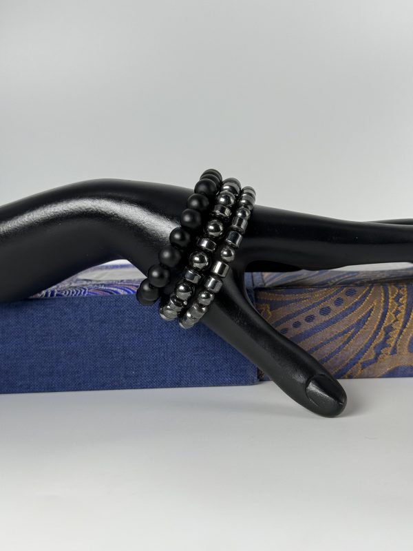 Set of 3 Black onyx  Hematite; 8mm