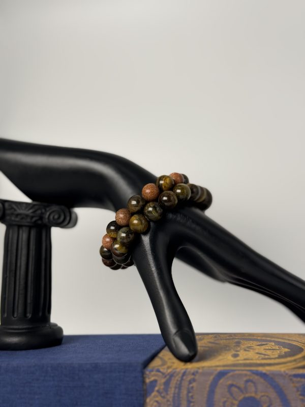 Set of 2 Gold stone Brown tiger 10mm,15mm. Elastic.